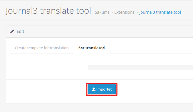Opencart Journal 3 Tulkošanas rīka importa cilnes ekrānuzņēmums